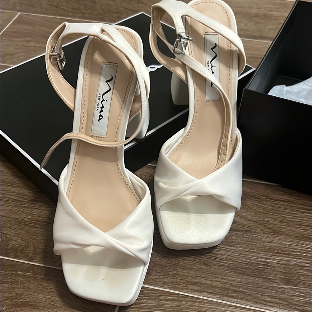 Nina Ivory Stiletto Heels with Ankle Strap